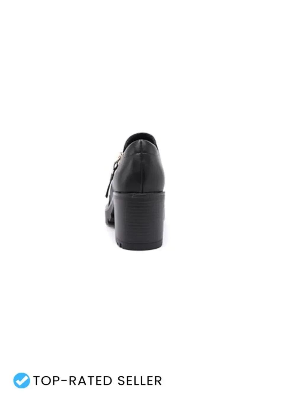 Chunky Heel Bootie Faux Leather Side Zipper Round Toe